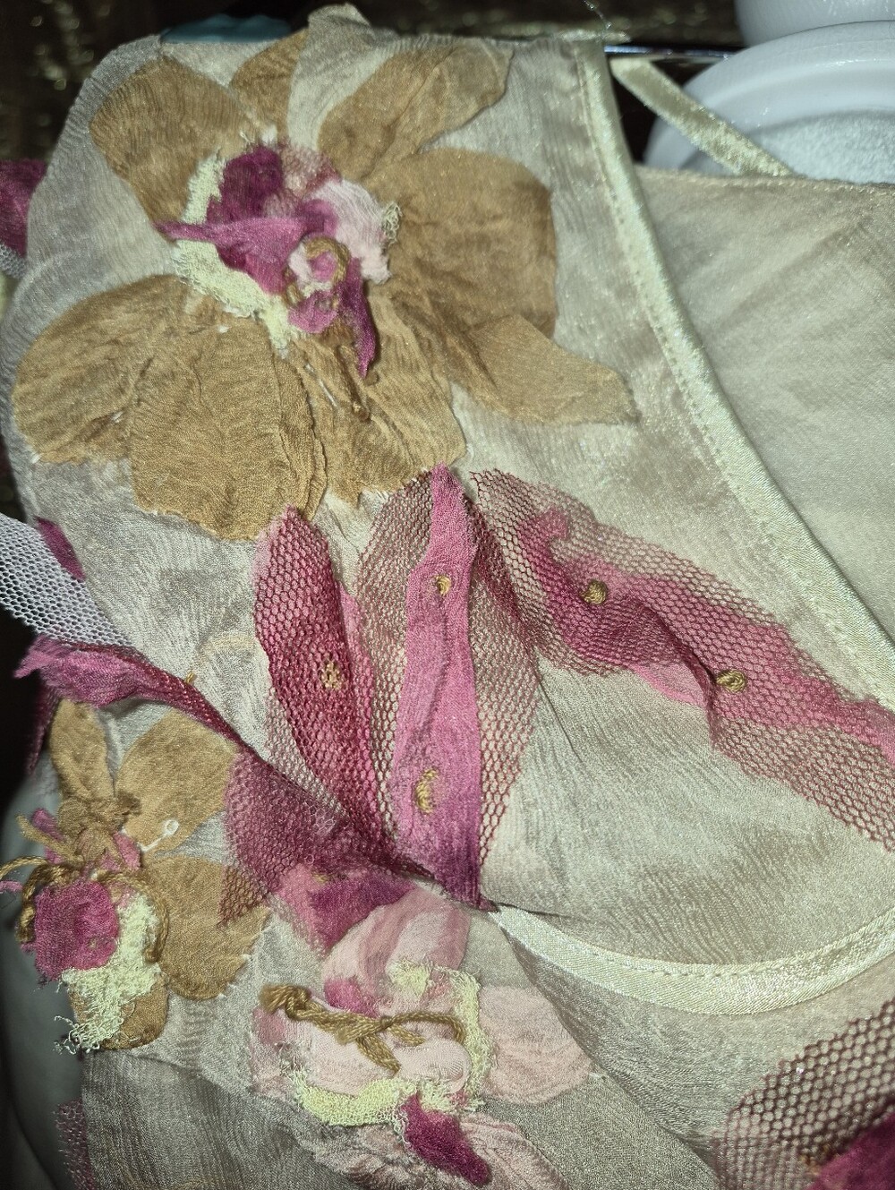 Bebe Sheer Cream Slip Top with Pink Floral Appliqué - Picture 5 of 5